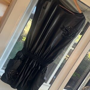 Roberto Cavalli Black Leather Mini Dress